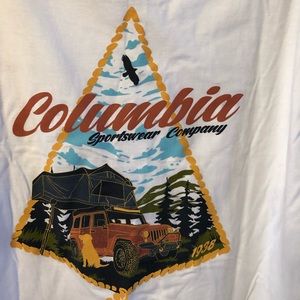 Columbia White T-shirt with camping design